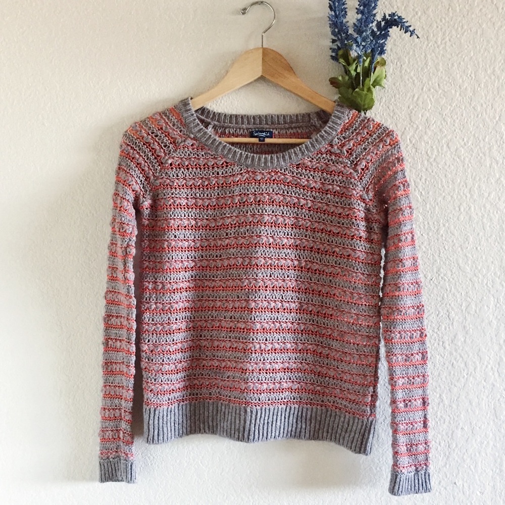 Splendid | Wool Blend Open Weave Striped Sweater